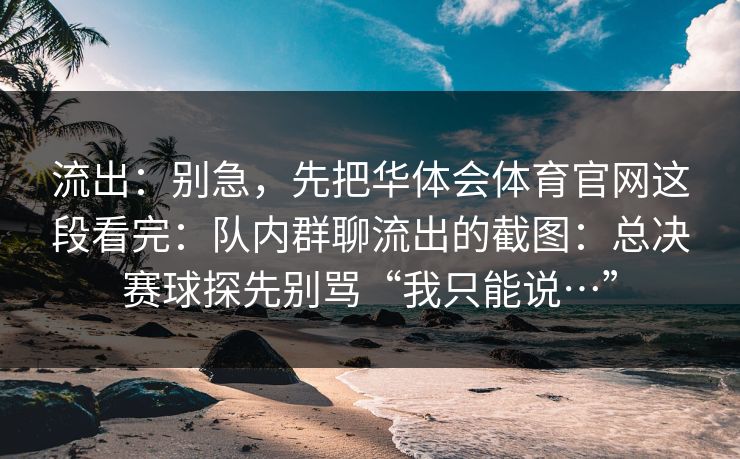 流出：别急，先把华体会体育官网这段看完：队内群聊流出的截图：总决赛球探先别骂“我只能说…”