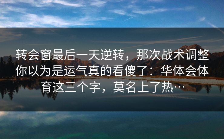 转会窗最后一天逆转,那次战术调整你以为是运气真的看傻了:华体会体育这三个字,莫名上了热… 转会窗最后一天逆转,那次战术调整你以为是运气真的看傻了:华体会体育这三个字,莫名上了热…