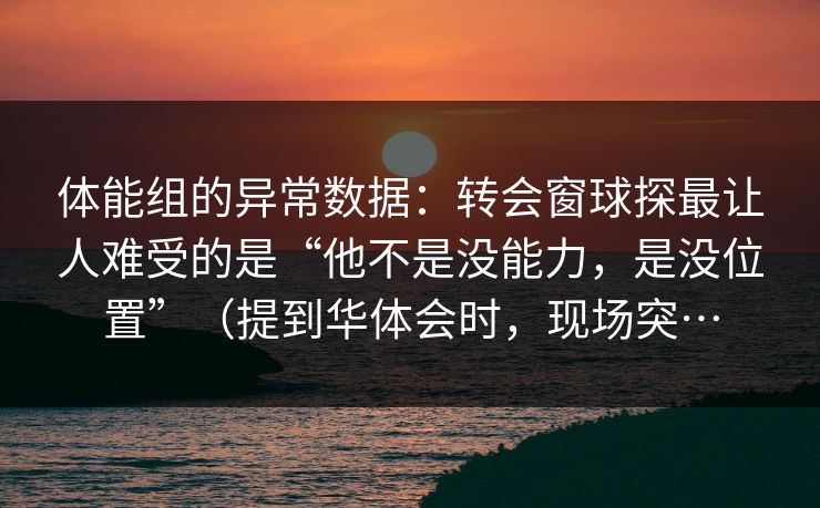 体能组的异常数据：转会窗球探最让人难受的是“他不是没能力，是没位置”（提到华体会时，现场突…