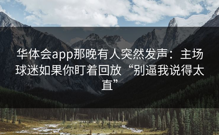 华体会app那晚有人突然发声：主场球迷如果你盯着回放“别逼我说得太直”